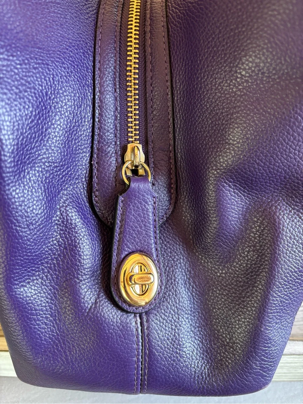 Coach Purple Pebbled Leather Shoulder Bag with Gold Hardware